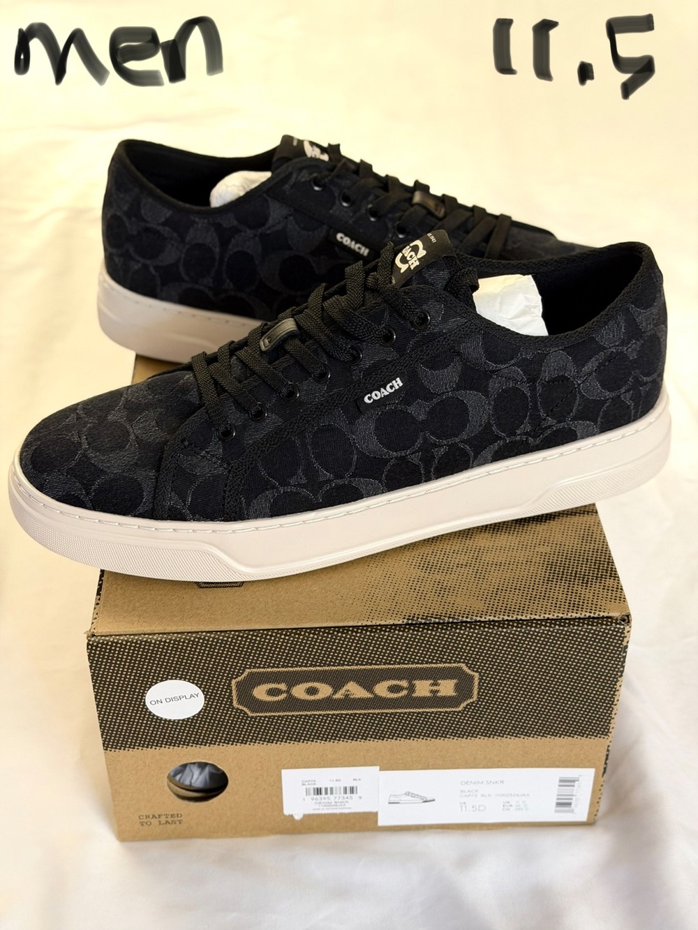 Coach Men’s Black Signature Low-Top Sneakers with White Sole